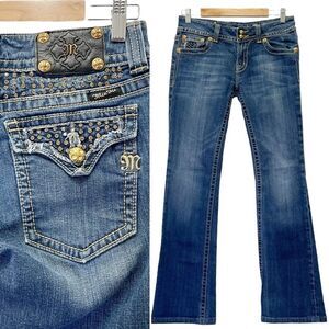 Miss Me Y2K Bling Rhinestone Gold Hardware Bootcut Medium Wash JP5057-3 Size 30